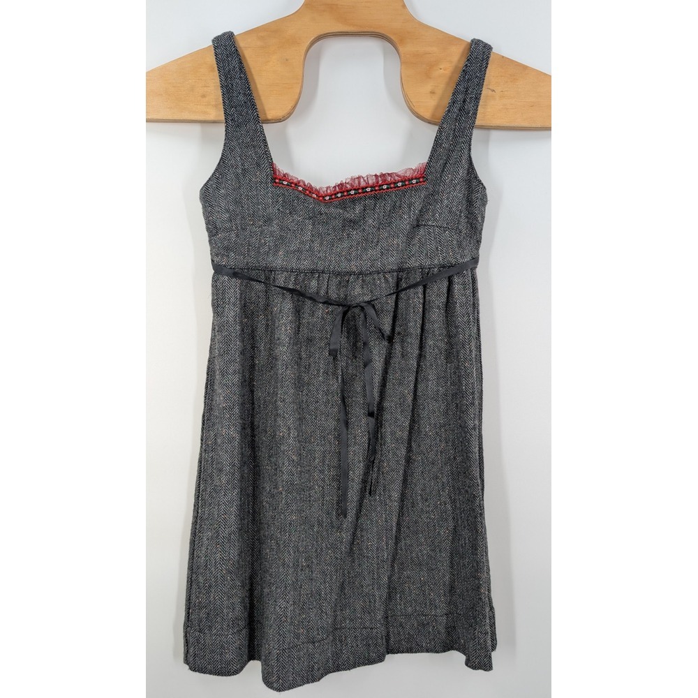 Free People Gray Mini Dress with Red Accents